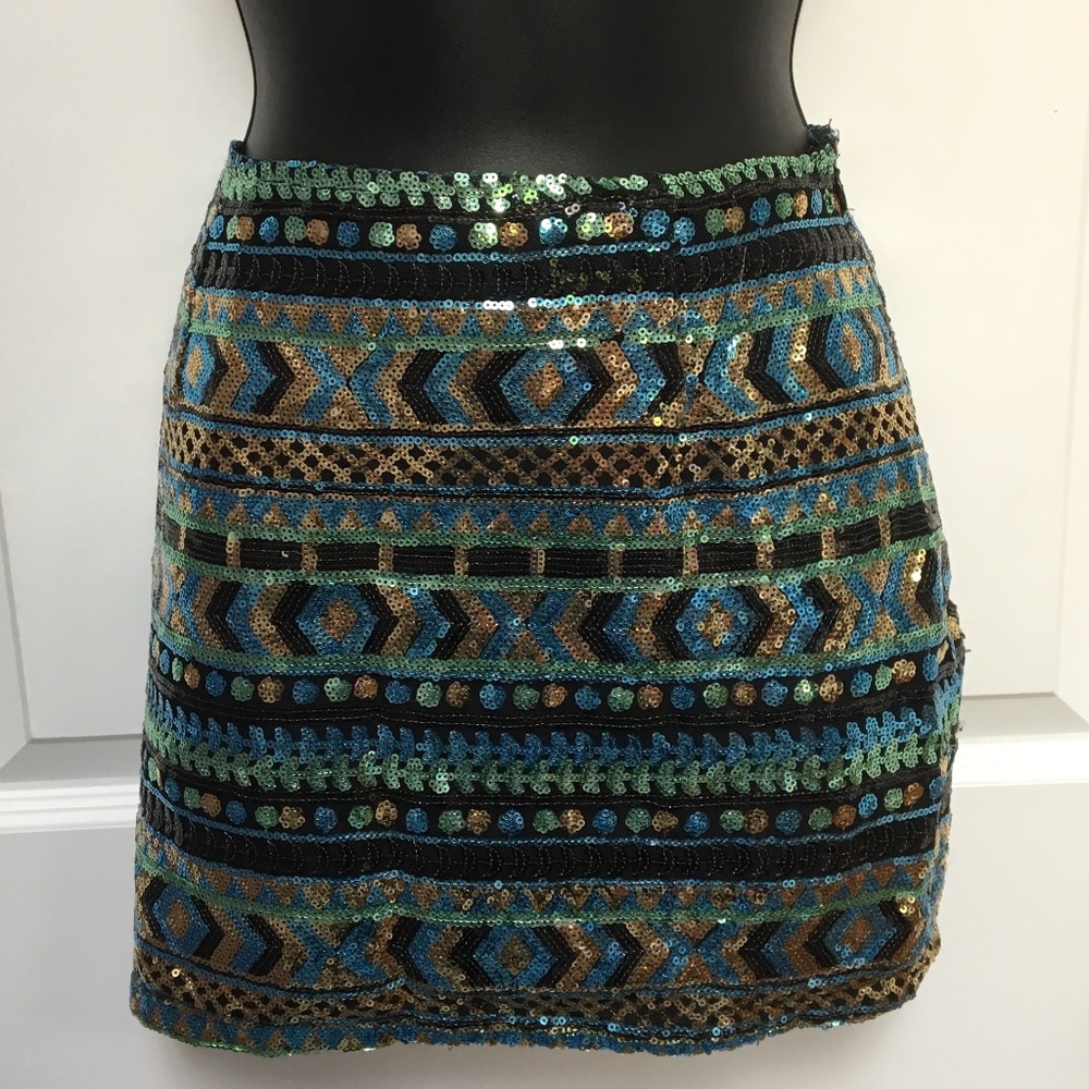 Tobi Sequin Tribal Print Skirt